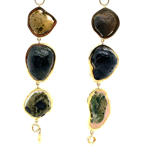 18 Karat Yellow Gold Geode Drusy Quartz 3-tier earring