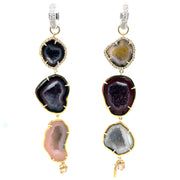 18 Karat Yellow Gold Geode Drusy Quartz 3-tier earring