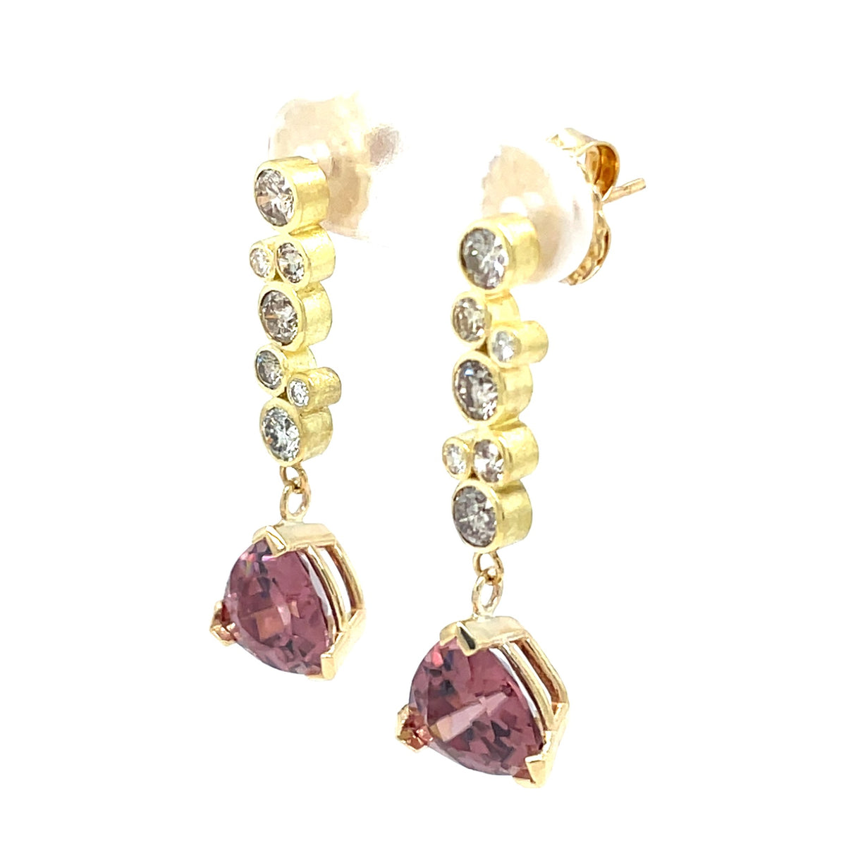 Jenny O Couture Pink Zircon & Champagne Diamond Drop Earrings in 18K Yellow Gold - view 2