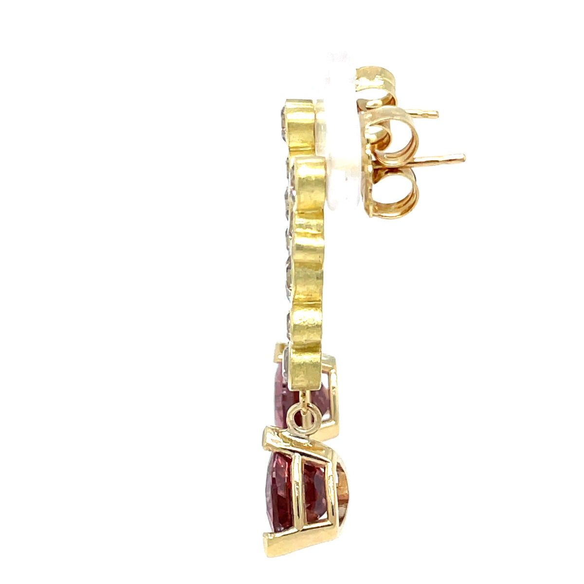 Jenny O Couture Pink Zircon & Champagne Diamond Drop Earrings in 18K Yellow Gold - view 4