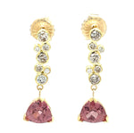 Jenny O Couture Pink Zircon & Champagne Diamond Drop Earrings in 18K Yellow Gold