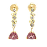 Jenny O Couture Pink Zircon & Champagne Diamond Drop Earrings in 18K Yellow Gold - view 3