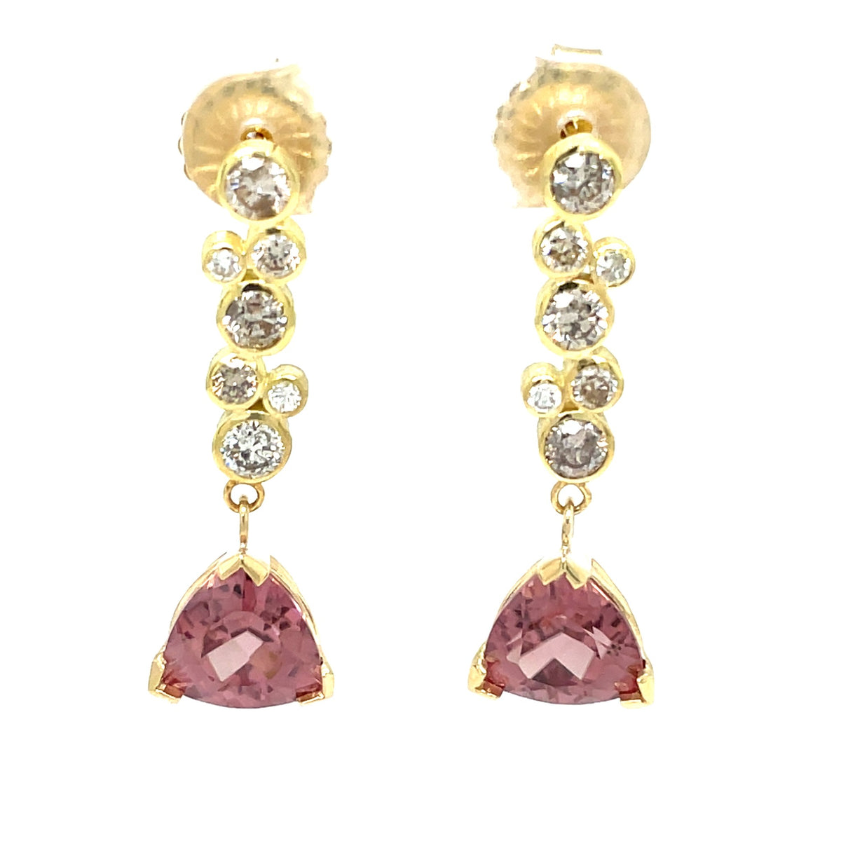 Jenny O Couture Pink Zircon & Champagne Diamond Drop Earrings in 18K Yellow Gold - view 3
