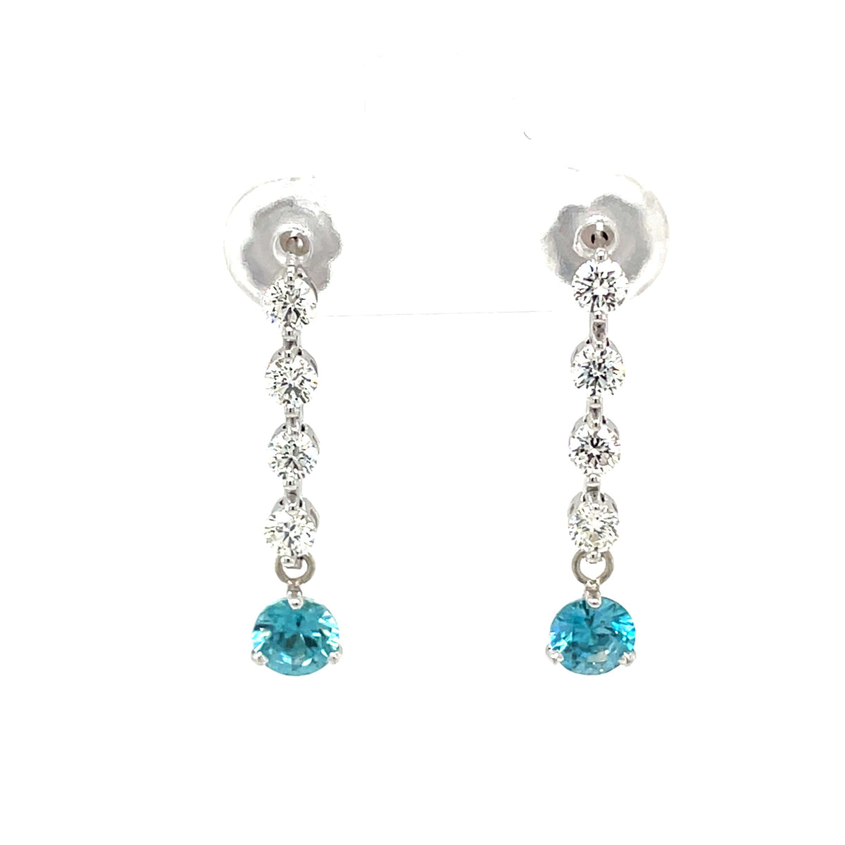 Jenny O Couture Blue Zircon & Diamond Drop Earrings in 14K White Gold, 2.21 ctw