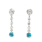 Jenny O Couture Blue Zircon & Diamond Drop Earrings in 14K White Gold, 2.21 ctw - view 2