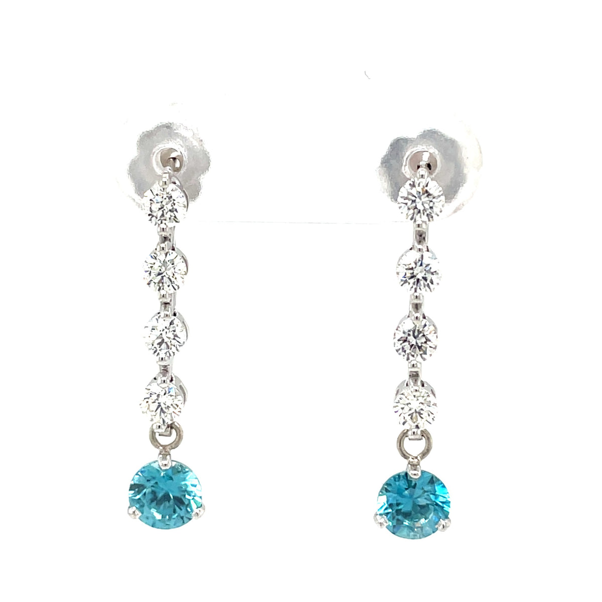 Jenny O Couture Blue Zircon & Diamond Drop Earrings in 14K White Gold, 2.21 ctw - view 2