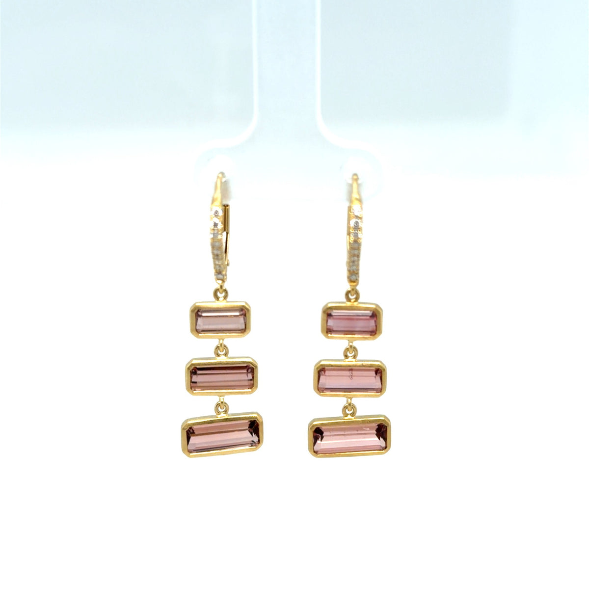 Kimberly Collins Pink Tourmaline & Diamond Drop Earrings in 18K Yellow Gold, 6.14 ctw