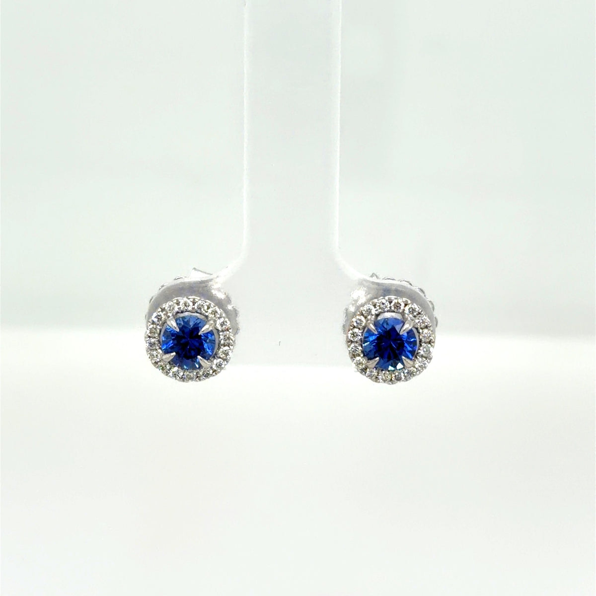 Jenny O Couture Sapphire & Diamond Halo Stud Earrings in 14K White Gold, 1.05 ctw