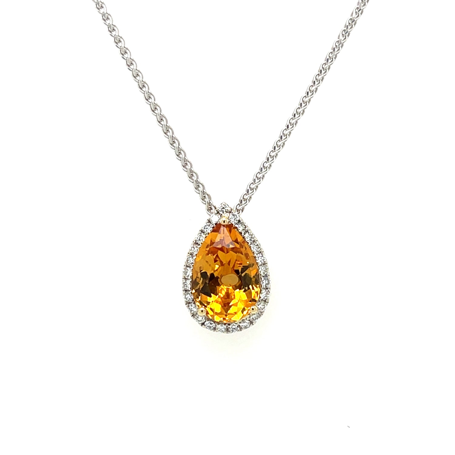 Pear Citrine Diamond Halo Pendant