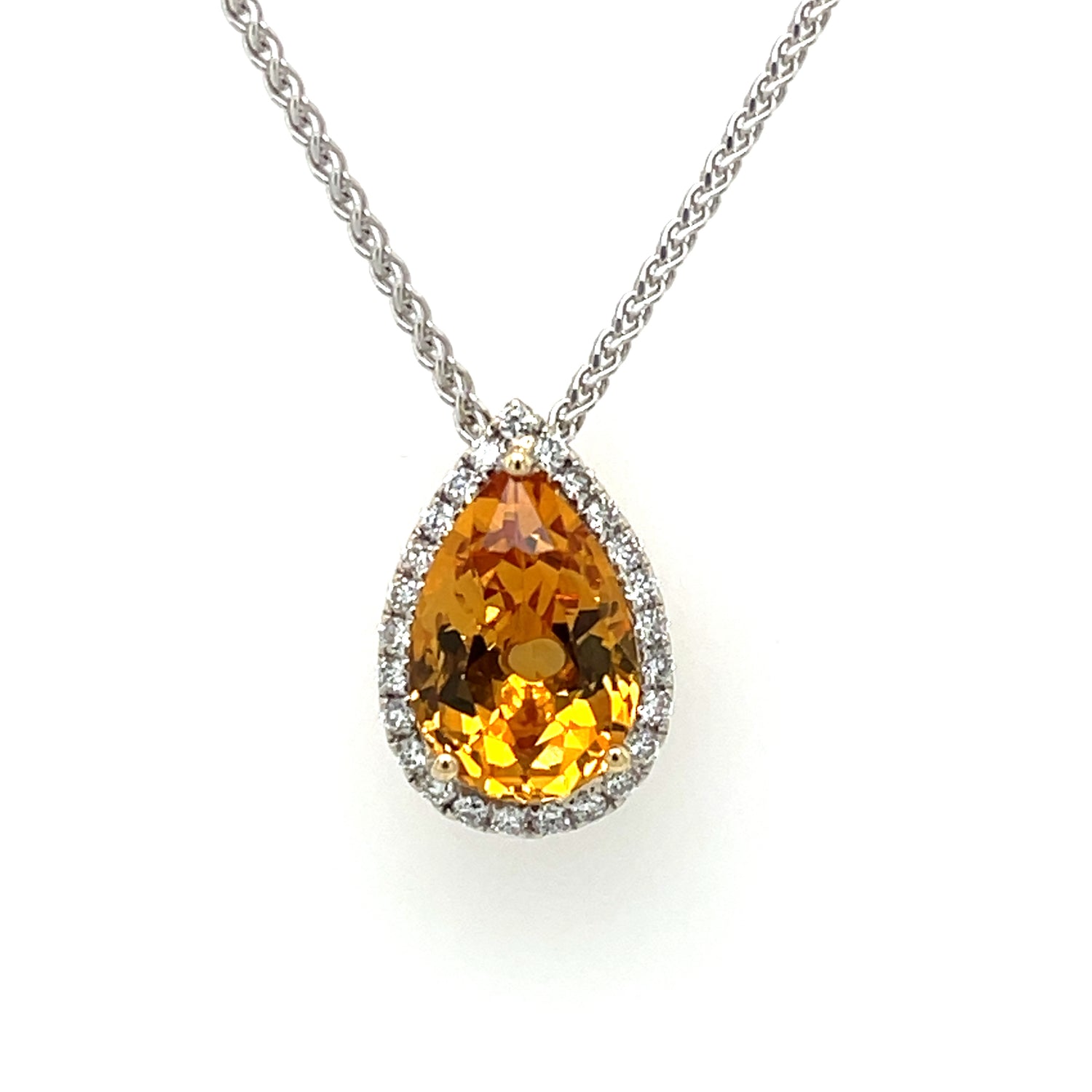 Pear Citrine Diamond Halo Pendant