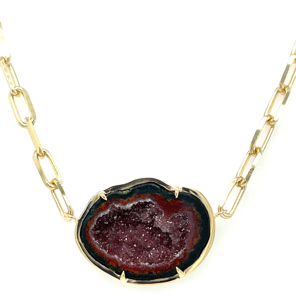 Jenny O Couture Geode Pendant on Paperclip Chain in 14K Yellow Gold, 17 in.