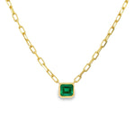 Jenny O Couture Colombian Emerald Bezel Pendant Necklace in 14K Yellow Gold, 0.78 ct