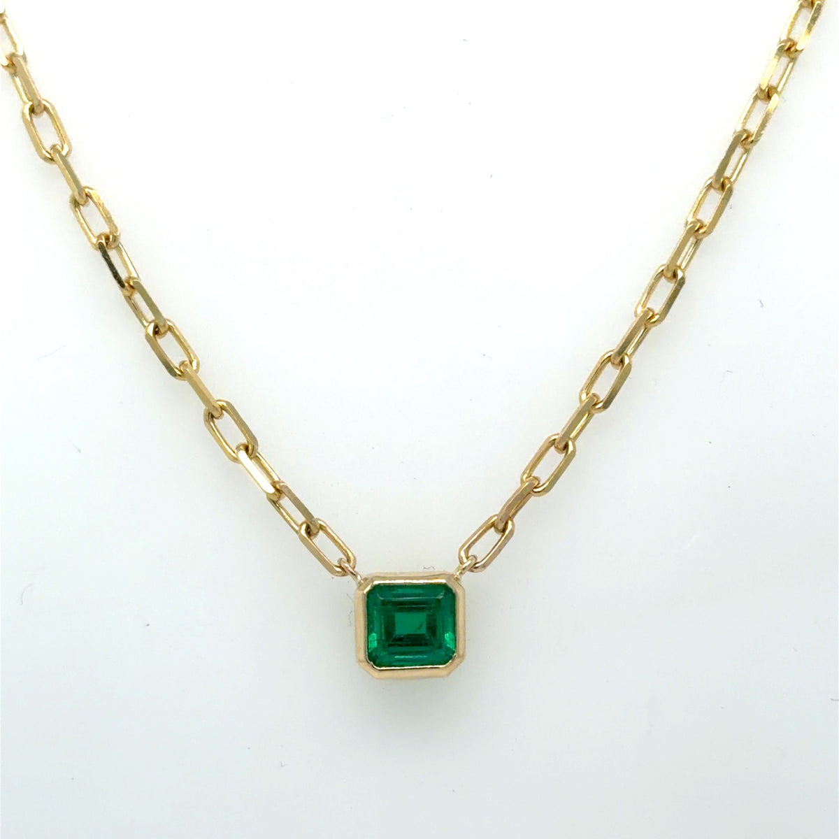 Jenny O Couture Colombian Emerald Bezel Pendant Necklace in 14K Yellow Gold, 0.78 ct - view 2
