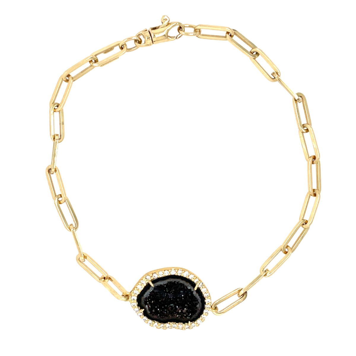 Jenny O Couture Geode & Diamond Paperclip Bracelet in 14K Yellow Gold
