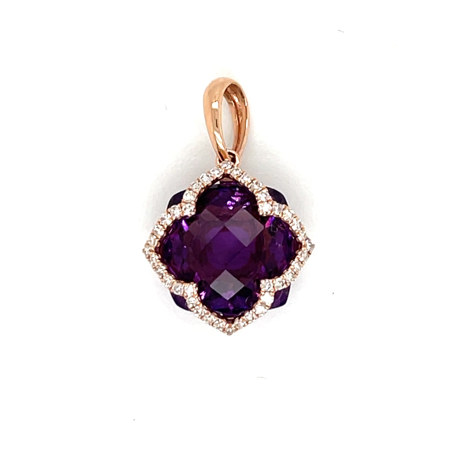14K Rose Gold Lavendar Amethyst & Diamond Flower Pendant