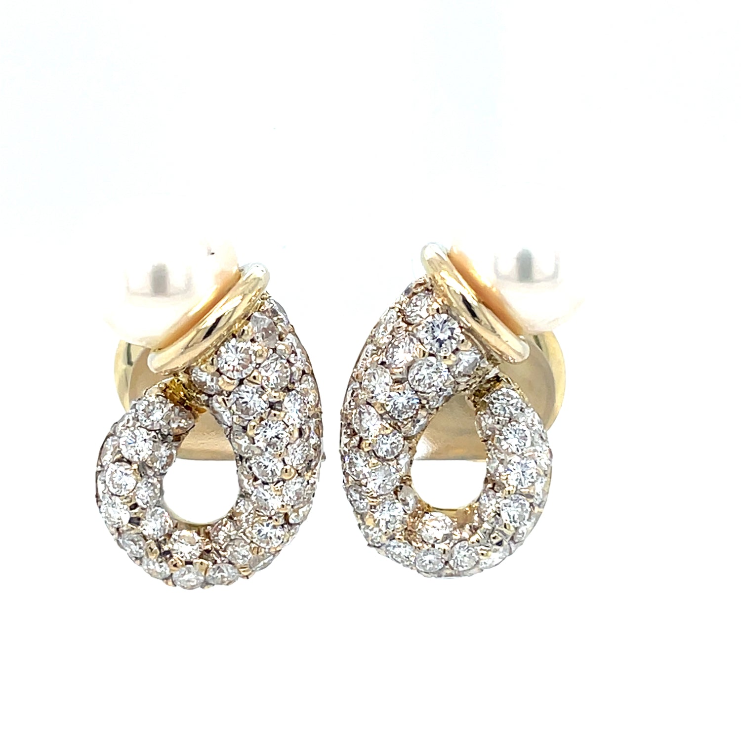 Diamond & Cultured Pearl Curling 14K Yellow Gold Earrings