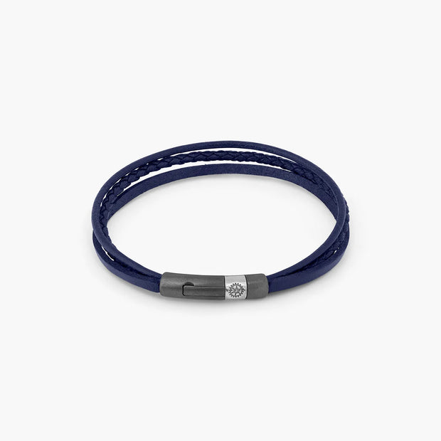 Gear Click bracelet with blue leather (Size: M)