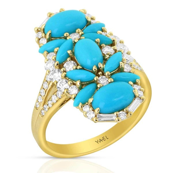 14 Karat Yellow Gold Turquoise Ring with Diamonds