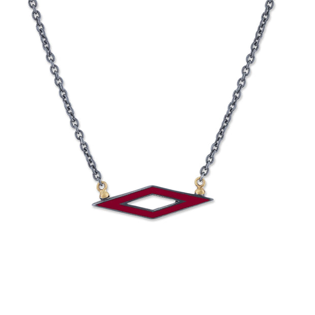 24 Karat Yellow Gold and Oxidized Silver Reversible Red and Black Enamel Necklace