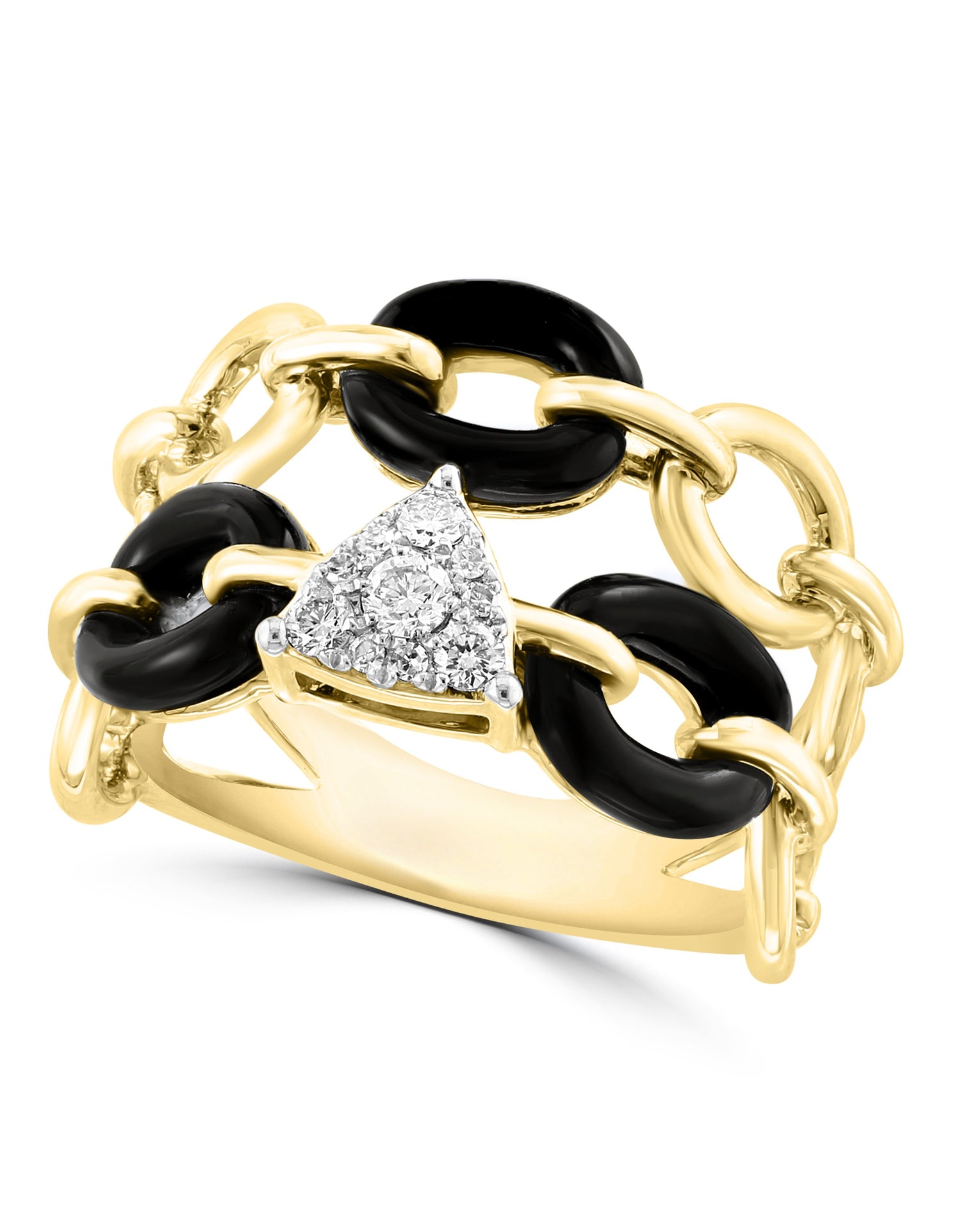 Ladies Geometric Onyx & Diamond 14K Yellow Gold Ring