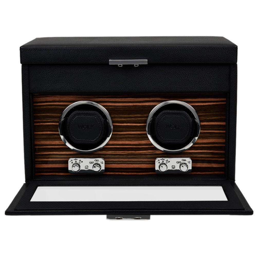 WOLF Heritage Macassar Double Watch Winder with Storage