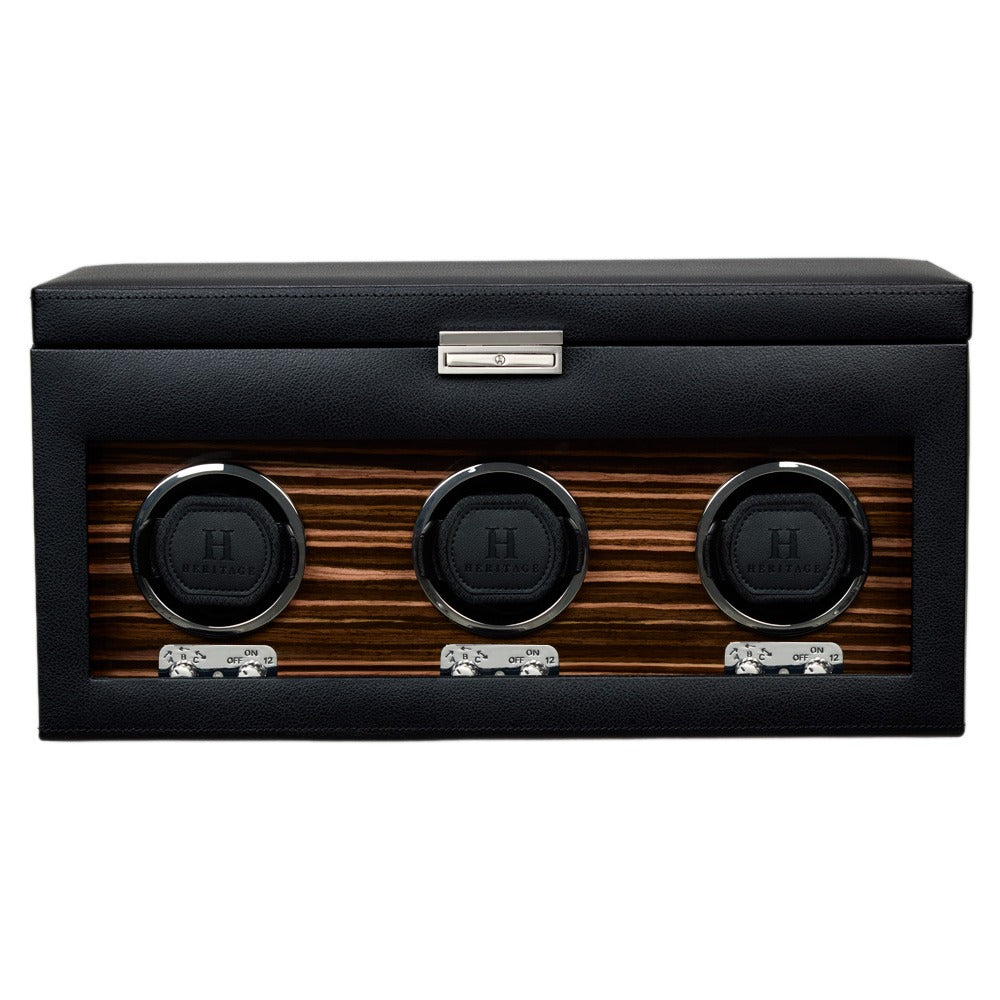 WOLF Heritage Macassar Triple Watch Winder with Storage