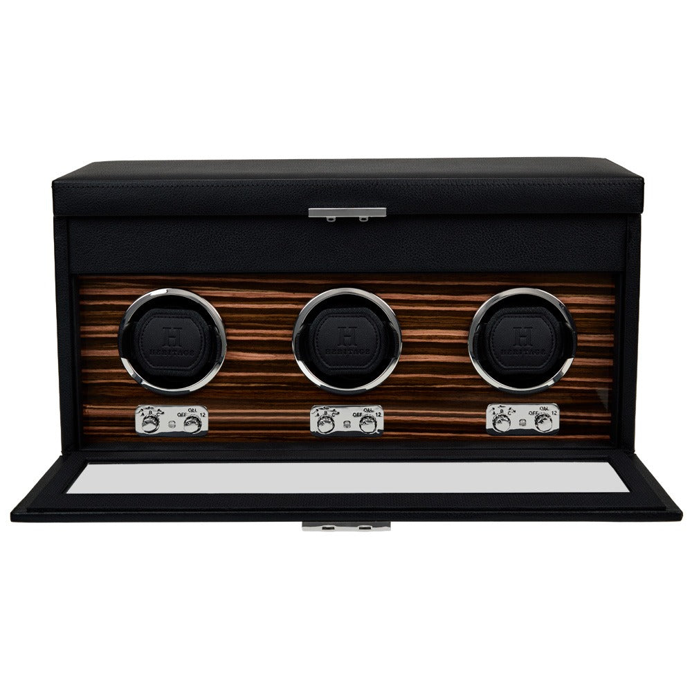 WOLF Heritage Macassar Triple Watch Winder with Storage - view 3