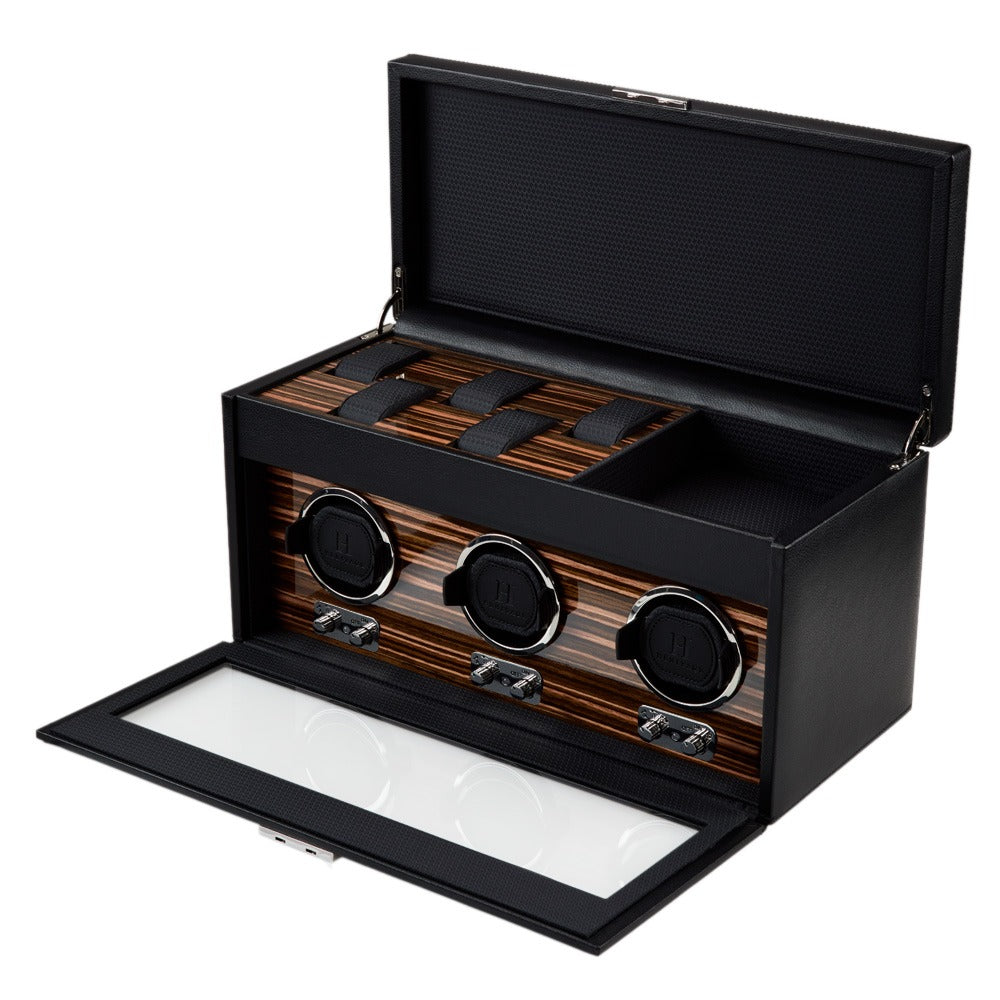 WOLF Heritage Macassar Triple Watch Winder with Storage - view 4