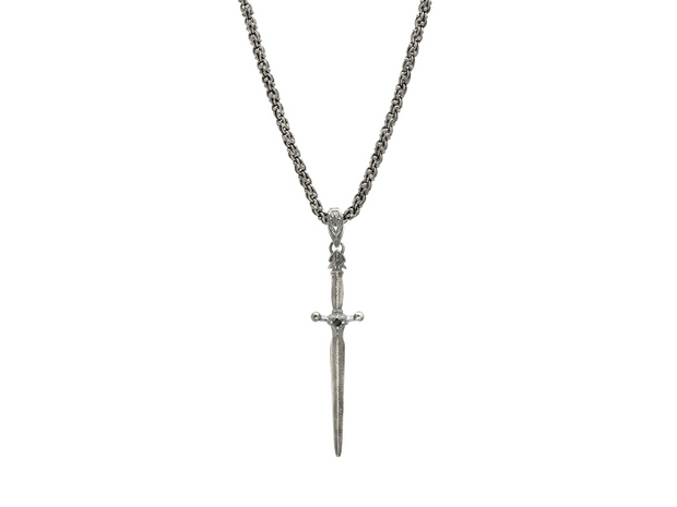 John Varvatos Dagger Sterling Silver Pendant Necklace, Linear, Black Diamond