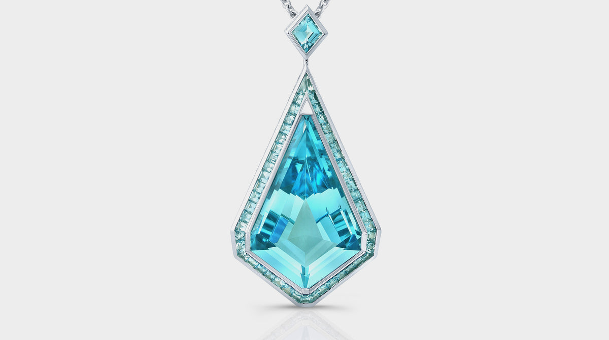 Aquamarine and diamond kite-shaped pendant necklace