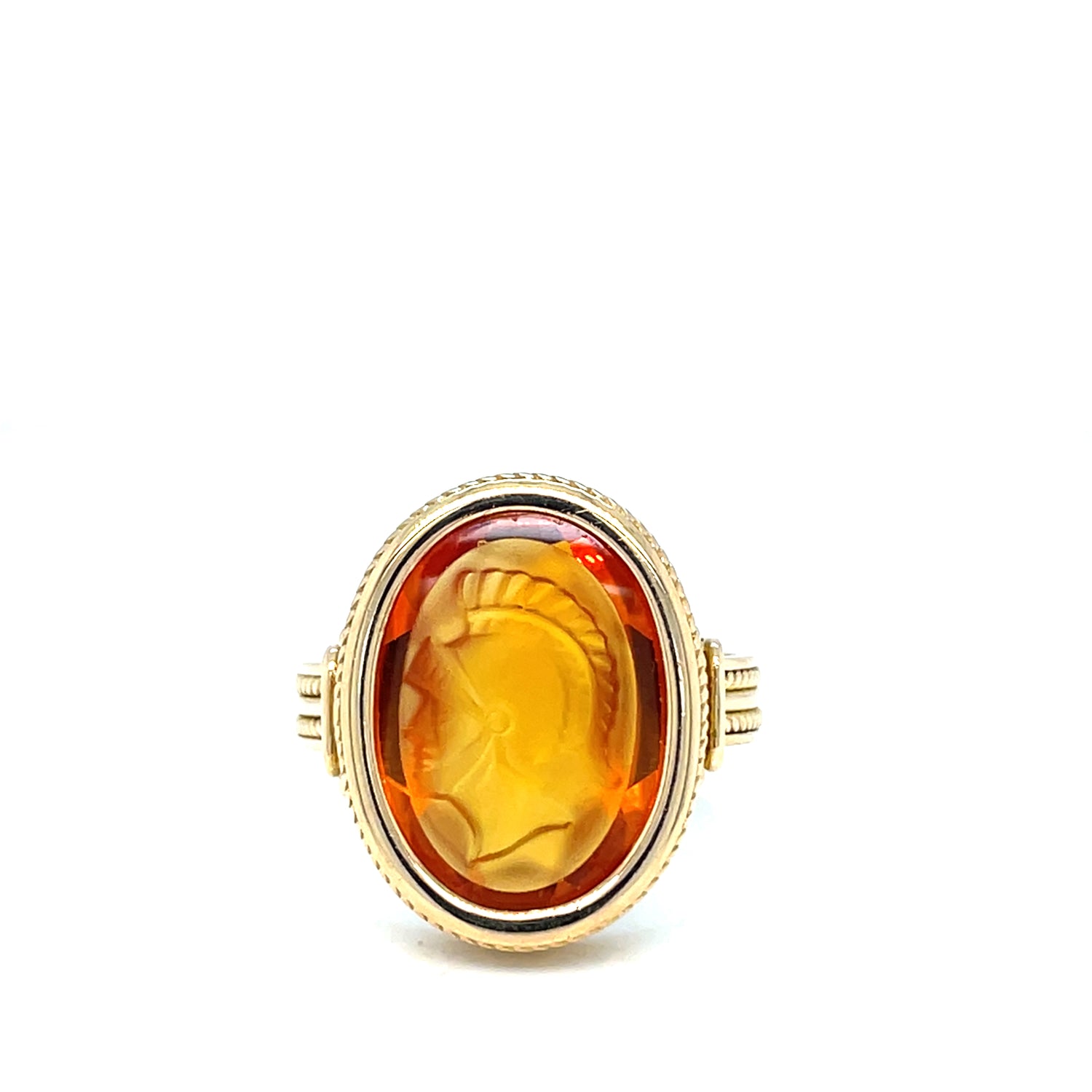 18K Yellow Gold Antique Carnelian Cameo Warrior Ring