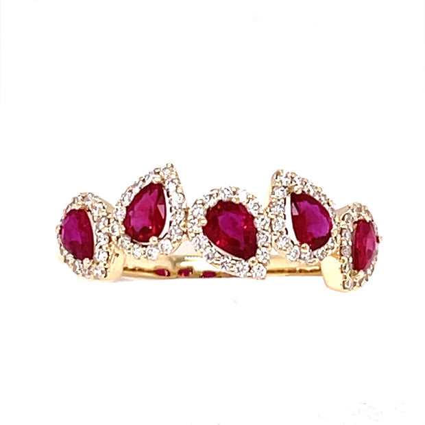 14 Karat Yellow Gold Ruby and Diamond Ring