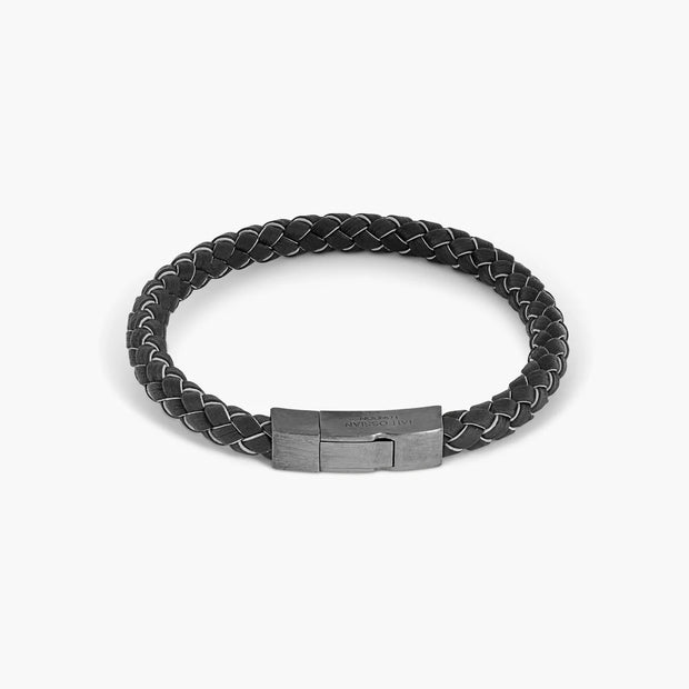 Click Tocco bracelet in grey piped Italian black leather (Size: L)