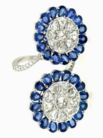 Sapphire and diamond double spinwheel ring in 18K white gold