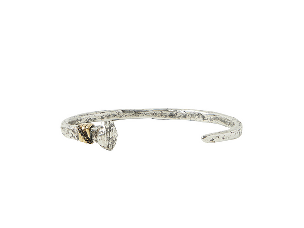 John Varvatos Nails Brass/Sterling Silver Cuff Bracelet, Narrow, with Black Diamond