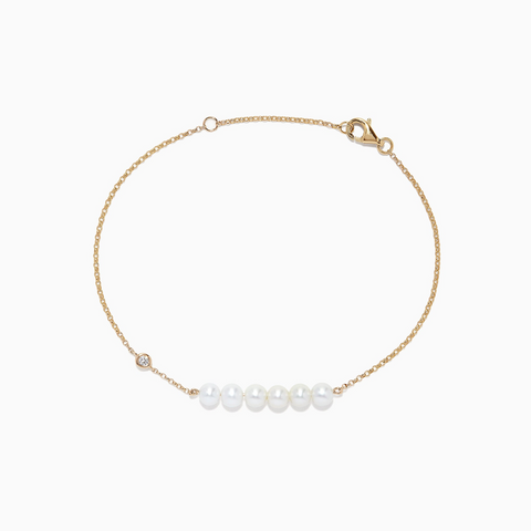 14K Gold Cultured Fresh Water Pearl and Diamond Bracelet