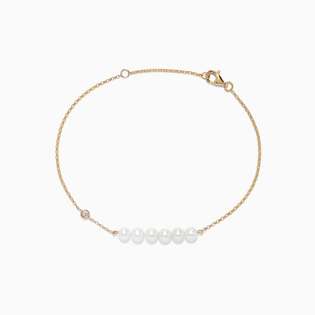 14K Gold Cultured Fresh Water Pearl and Diamond Bracelet