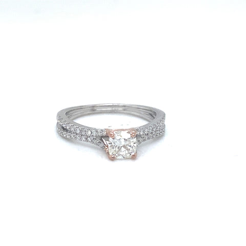 14 Karat Two-Tone White and Rose Gold Diamond Engagement Semi-Mount Ring