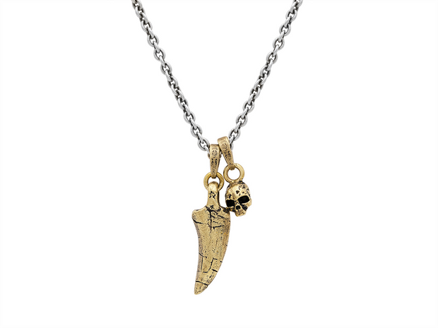 John Varvatos Artisan Brass Pendant Necklace, Tooth and Skull Charms, with No Stone