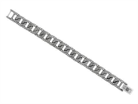 John Varvatos Artisan Sterling Silver Curbed Link Bracelet, Snakeskin Texture, with No Stone