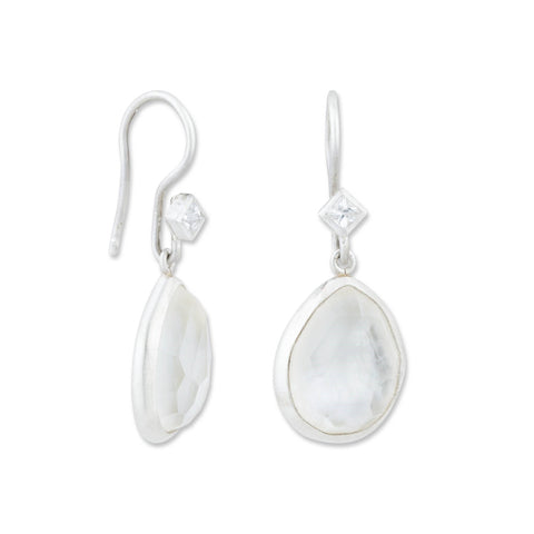 Sterling Silver "Pompei" Mother of Pearl Earrings with Crystal Quartz and White Sapphire