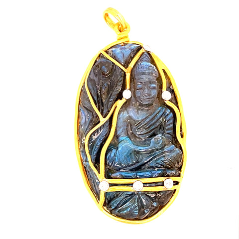 24 Karat Yellow Gold "Meditation" Labradorite and Diamond Pendant
