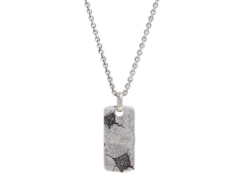 John Varvatos Crack Sterling Silver Pendant Necklace, Dogtag, with Black Diamond