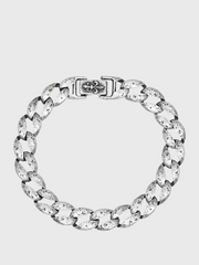 John Varvatos Fleur De Lis Sterling Silver All Around Link Bracelet, 10mm Distressed Curbed Links, with No Stone