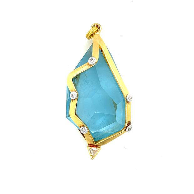22 Karat Yellow Gold Aquamarine and Diamond Pendant