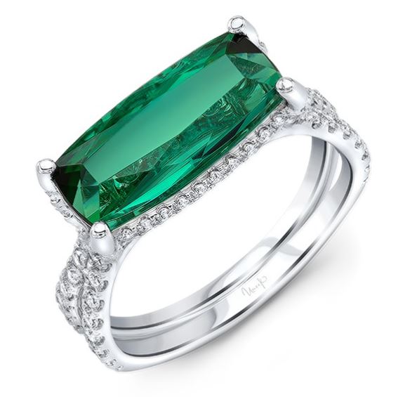 18 Karat White Gold Cushion Green Indicolite Tourmaline Engagement Ring