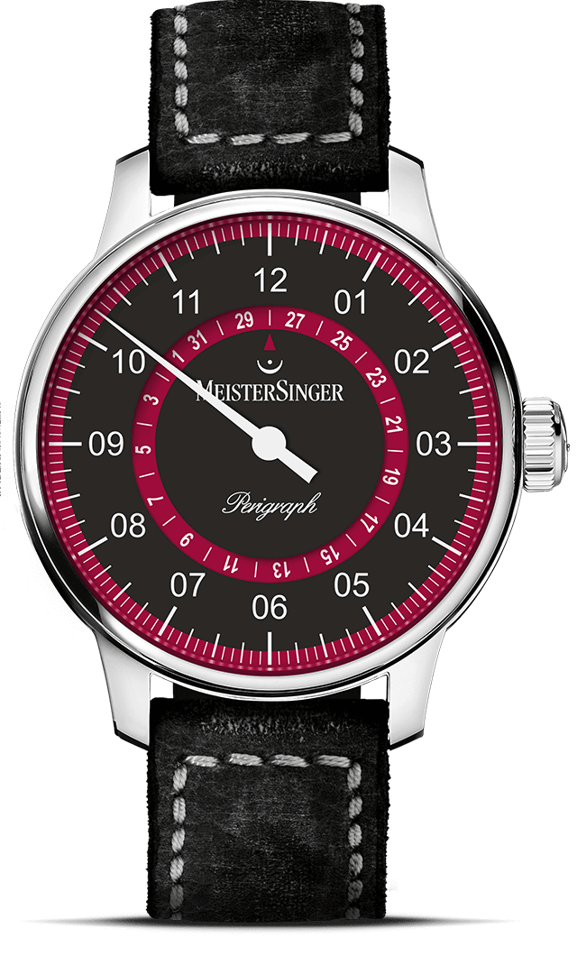 MeisterSinger "Perigraph" Single-Hand Automatic in SS, Black & Bordeaux Dial