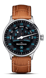 MeisterSinger "Astroscope" Day-Date Automatic in SS, Black/Blue Dial