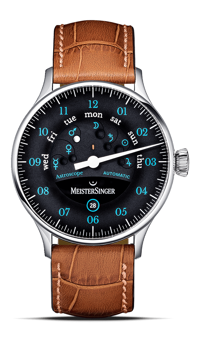 MeisterSinger "Astroscope" Day-Date Automatic in SS, Black/Blue Dial