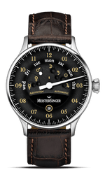 MeisterSinger "Astroscope" Day-Date Automatic in SS, Black/Old Radium Dial